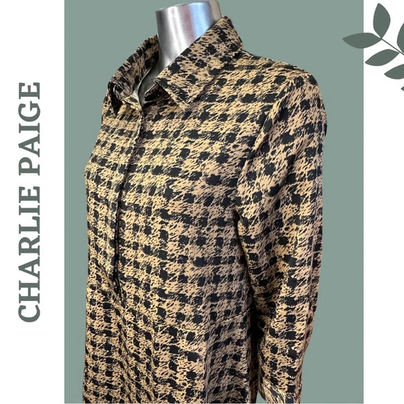 Charlie Paige Tunic Style Fall Dress Print 3-4 Sleeve Black Brown Size Small - Picture 7 of 10